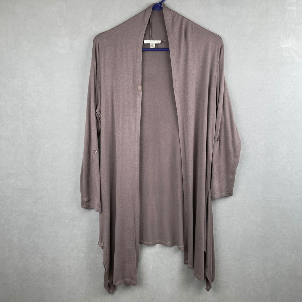 Kenar Womens Mauve Open Front Roll Tab Sleeve Sharkbite Hem Stretch Cardigan S